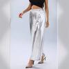 2024 Neue Europäische & Amerikanische Damen High Waist Silber Weitbein Freizeithose