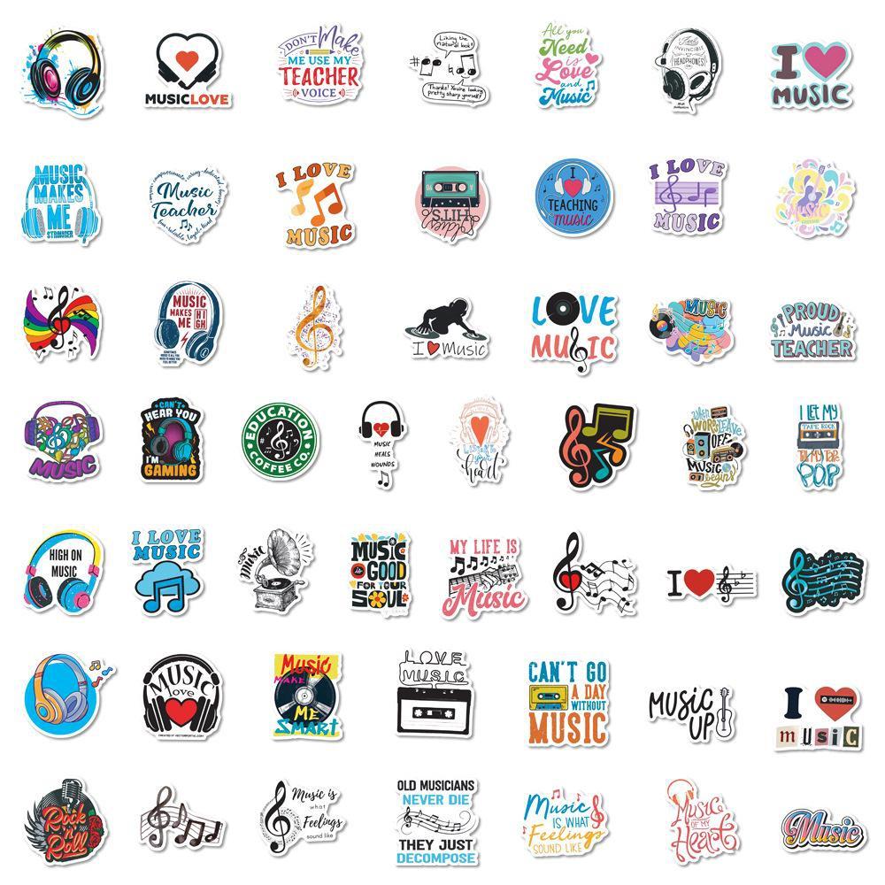 Musiknoten-Aufkleber, 50 Stück, inspirierende Worte, Musik-Schallplatten-Aufkleber für Laptop und Wasserflasche für Musikliebhaber