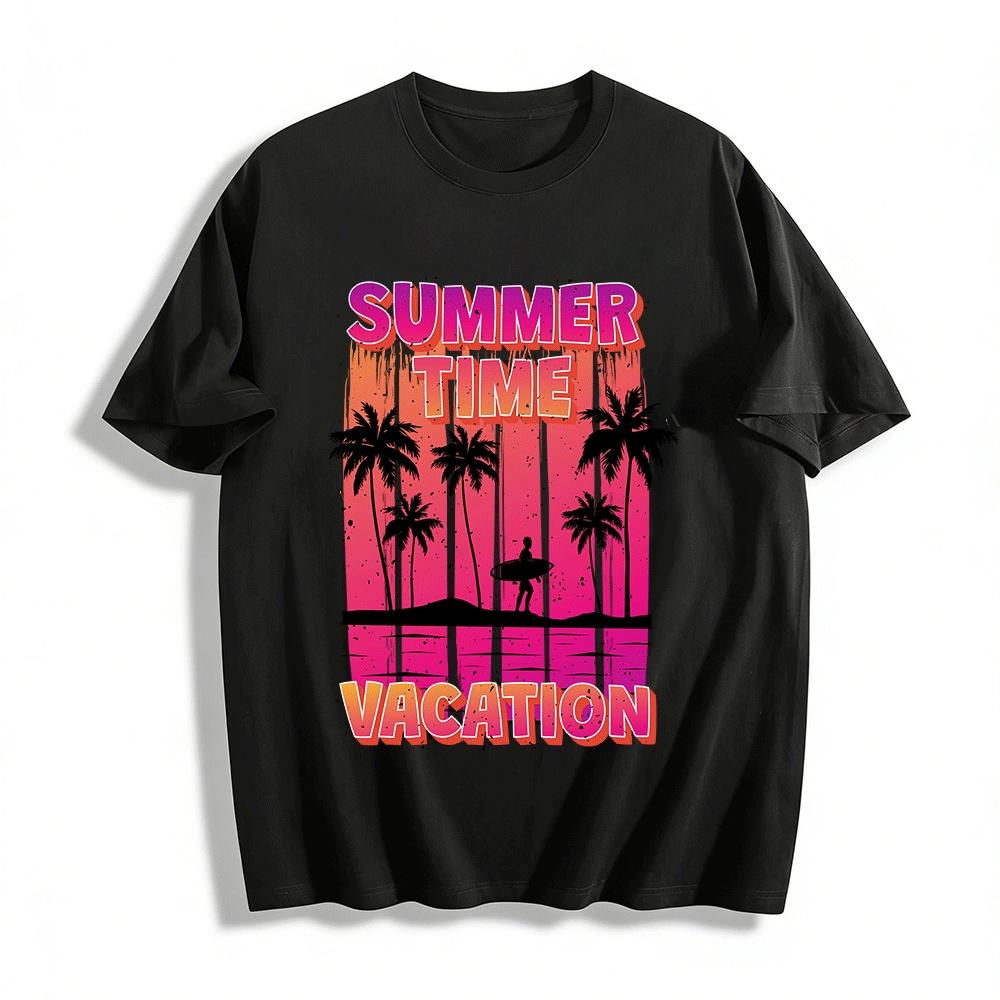 Summer Time Vacation Surfing Coconut Tree Print Short Sleeve Tee Pure cotton T-shirt XXS