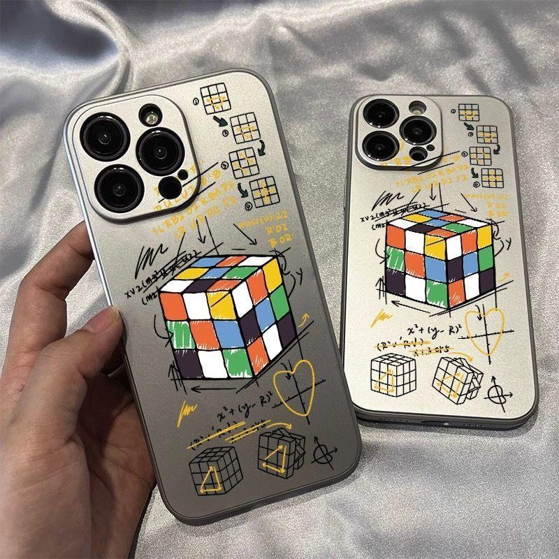 Rubik's Cube Map Is Suitable for Apple 15/14 Mobile Phone Case 16promax Anti-drop 13mini/12/7plus Electroplating Silver 11.