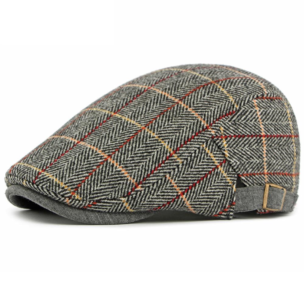 HT4909 Beret Cap Spring Autumn Winter Wool Hat Artist Painter Plaid Beret Hat Male Female Ivy Flat Cap Adjustable Mens Berets