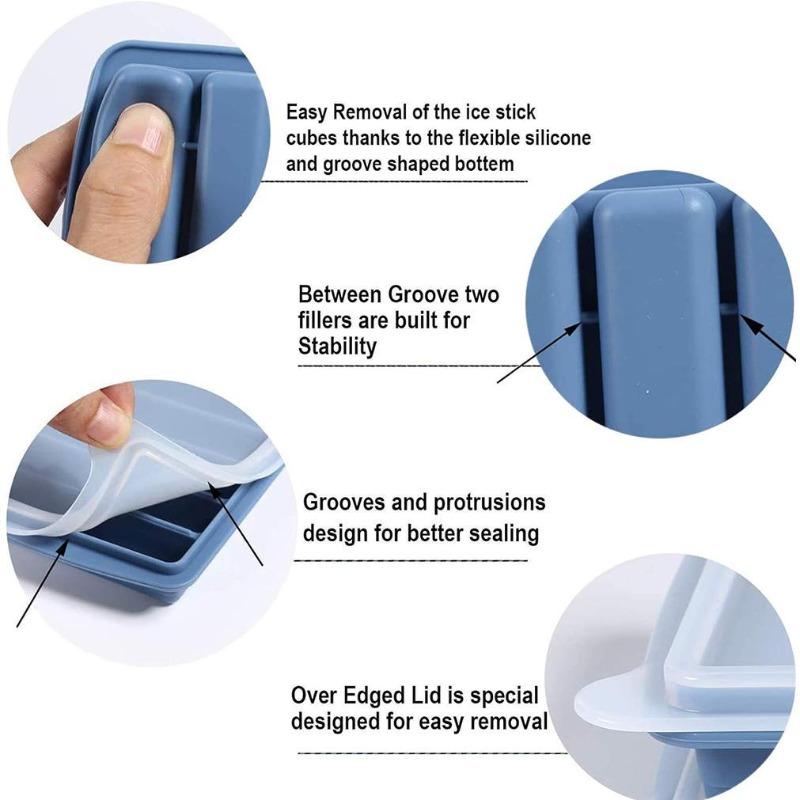 Ice Cube Tray Long Ice Stick Tray Silicone with Lid Rectangular Narrow Stick Easy Release Ice Mold for Juice Cocktail Bar Tools.