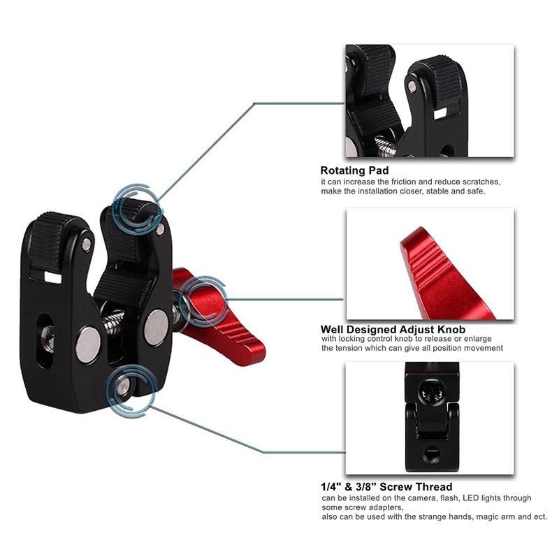 Multi-Function Ball Head Clamp Ball Mount Clamp Ic Arm Super with 1/4inch-20 Thread for Camera Cage
