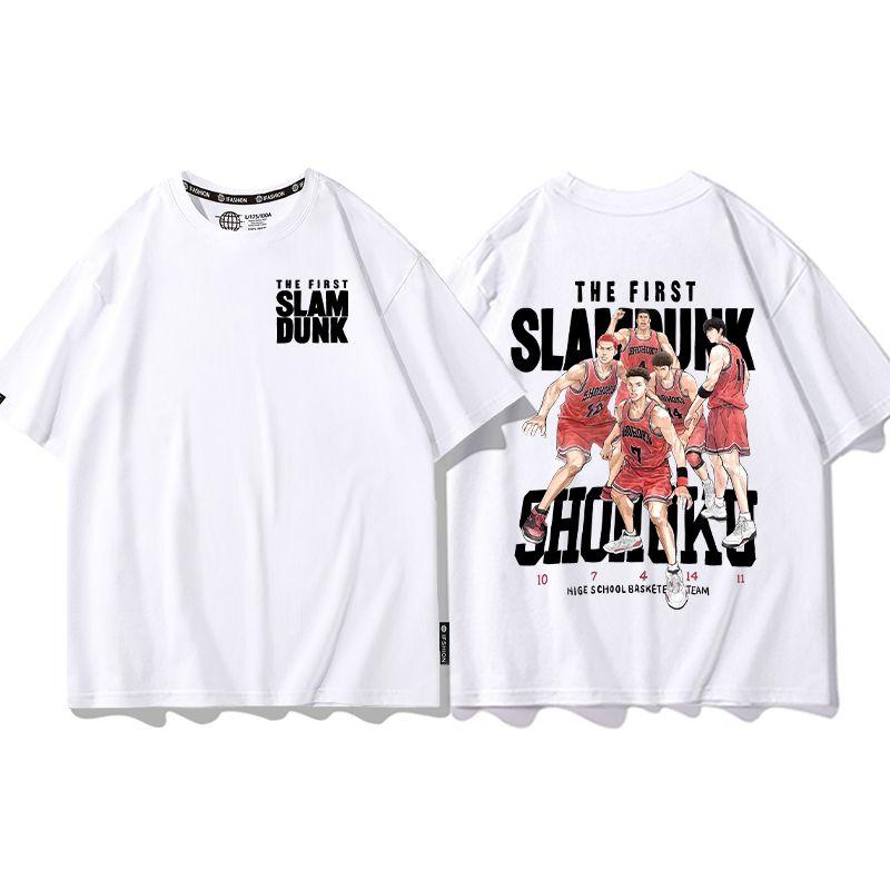 Cool anime Slam Dunk cartoon short-sleeved T-shirt for men summer front and back print loose clothes around Yukawa Kaede