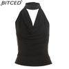 BITCED Summer Women's Solid-Colour Slim-Fit Streetwear Halter Neck Sexy Backless Tank Top