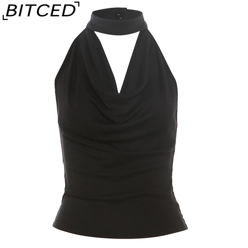 BITCED Summer Women's Solid-Colour Slim-Fit Streetwear Halter Neck Sexy Backless Tank Top