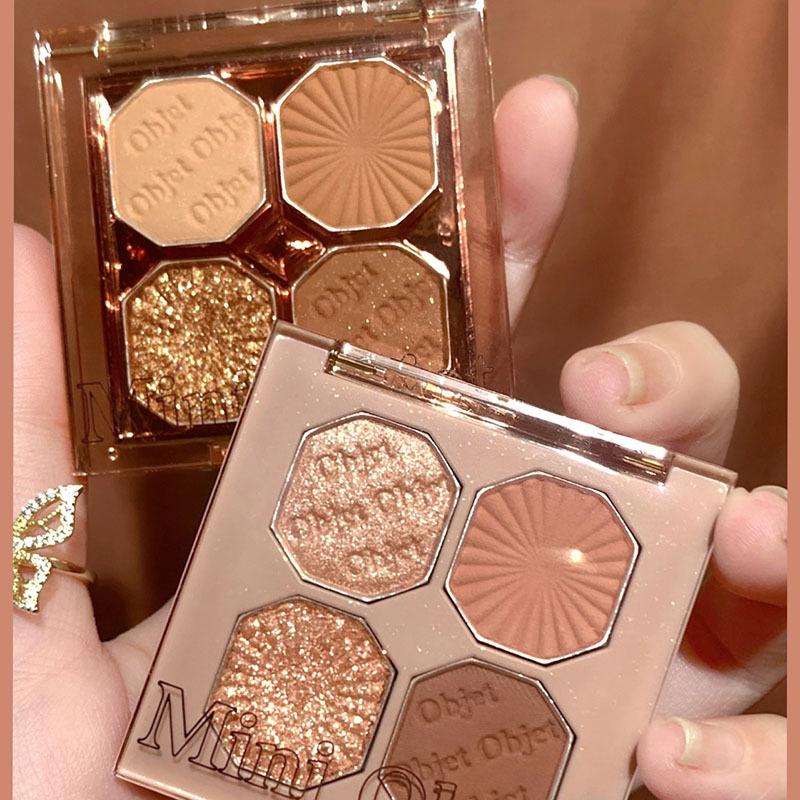 Palette di ombretti mini a 4 colori, finitura opaca e scintillante a lunga tenuta, ombretto altamente pigmentato per il trucco quotidiano degli occhi