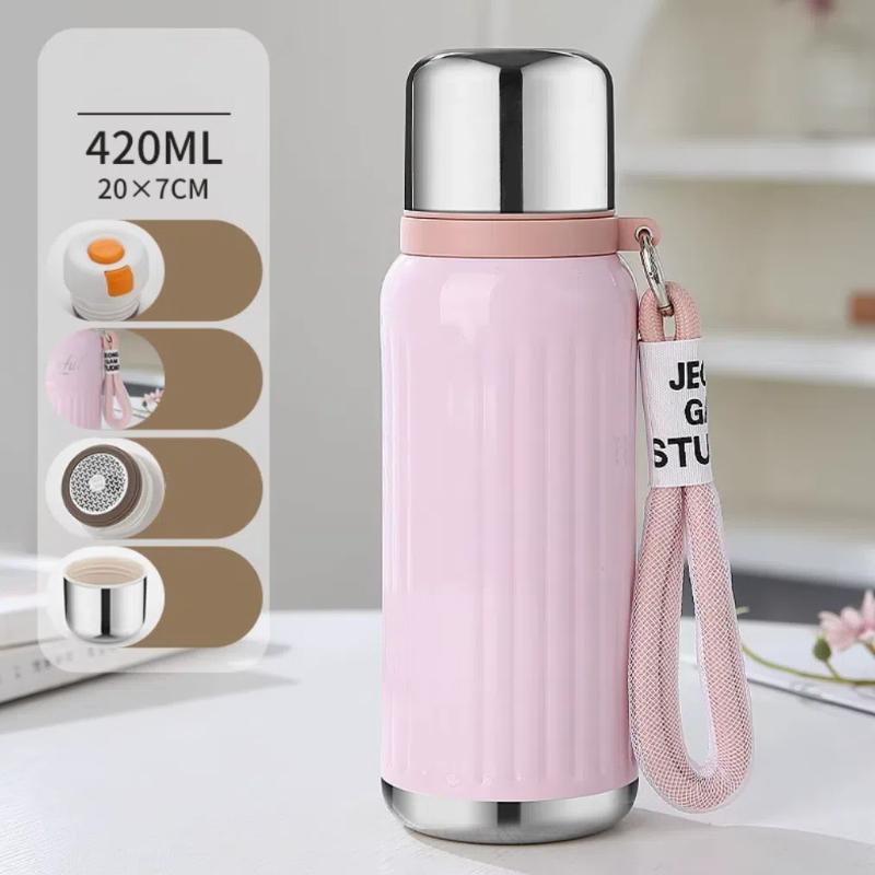 316 Stainless Steel Vacuum Flask – 300ml/420ml Travel Thermos Bottle with Dual Lids for Coffee & Ice Water
