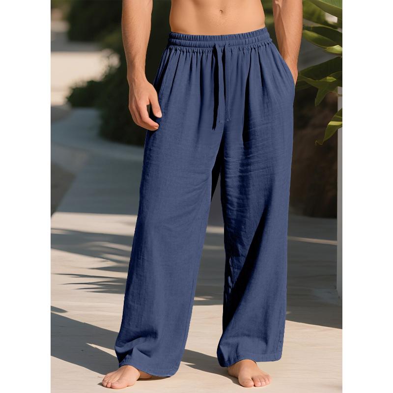 Men's Linen Pants Lightweight Drawstring Elastic Waist Loose Fit Straight Legs Pants With Pockets Breathable Beach Yoga Work Linen Trousers for Men