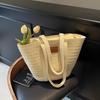 Straw Handbag Women's Woven Shoulder Bag Versatile Handbag Tote Bag Vegetable Basket Bag Simple Bucket Bag