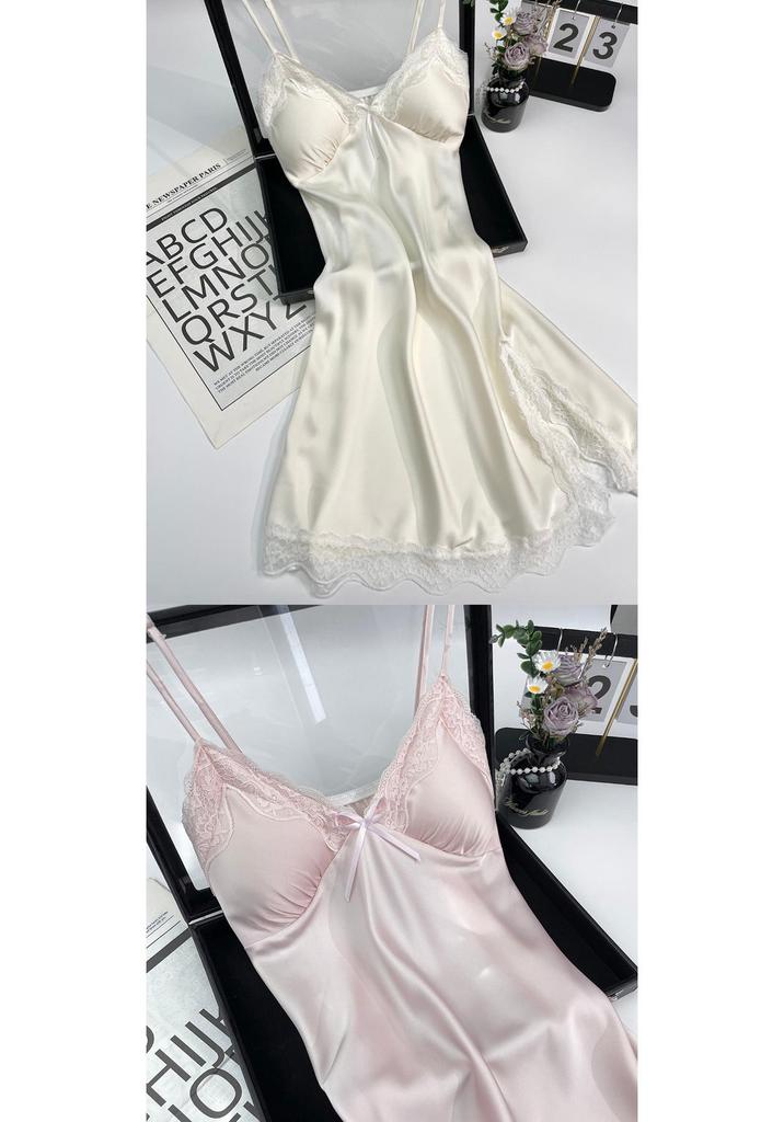 2026 New Sexy Nightgown for Women: Spaghetti Strap Ice Silk Pajamas with Chest Pads