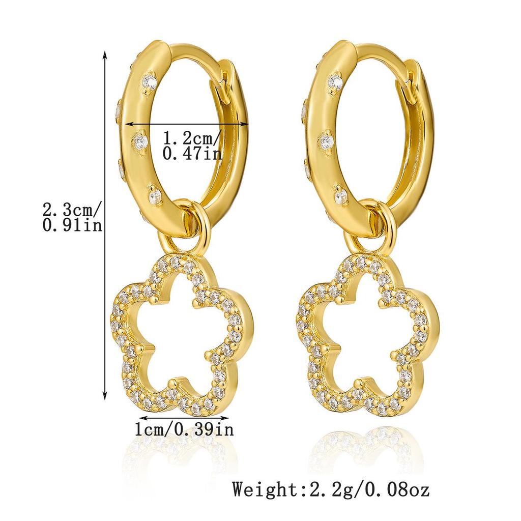 S925 Silver Hollow Five-Leaf Clover Zirconia Earrings - Elegant Light Luxury Daily Jewelry