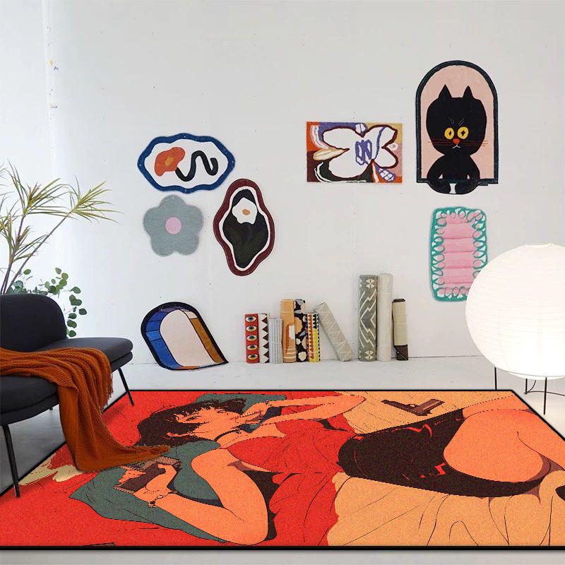 INS Fashion Cartoon Carpet Living Room Creative Girl Bedroom Decoration Area Rugs Non-slip Kids Room Bedside Entrance Floor Mats