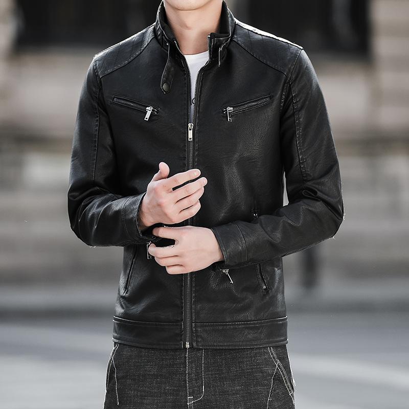 Lederjacke Herren Herbst und Winter Lokomotive Lederjacke Koreanische Version Slim Fit Samt Verdickt Vielseitige Herrenbekleidung