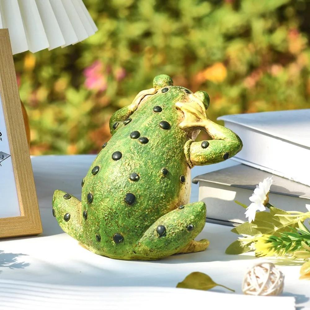Resin Crafts Small Frogs Figurines Cartoon Animal Statue Mini Frog Ornament  Indoor Home Desktop