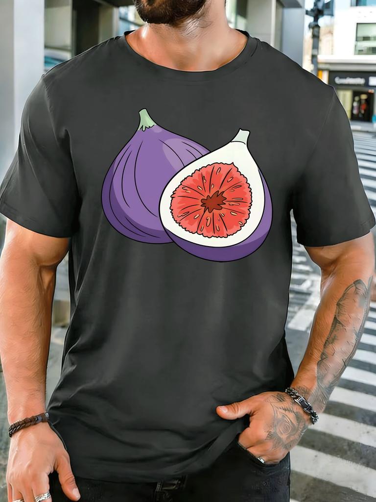 Unisex Short Sleeve T Shirt Fresh Fig Fruit Graphic Tee Cartoon Print Tops Summer Soft Cotton Casual Street Wear For Adult Male