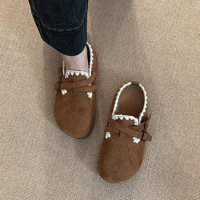 2025 Retro Versatile Fashion Niche Baotou Half Slippers Women's Autumn and Winter Design Belt Buckle Casual Slippers