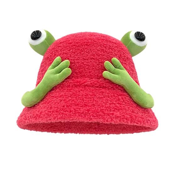 Winter Fischerhut Cartoon 3D Frosch Design Verdickter Plüsch Fischerhut Damen Outdoor-Aktivitätszubehör