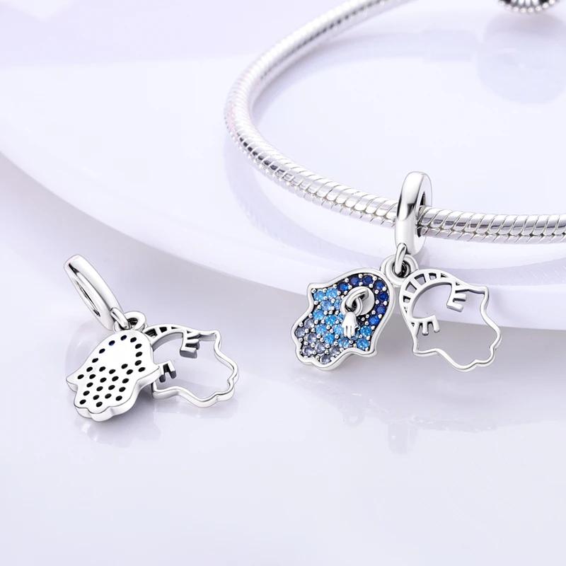 Kupfer Hamsa Hand Böser Blick Anhänger Farbige Perlen Anhänger Kompatibel mit Original Armbändern DIY Basteln Feines Schmuckstück Geschenke Damen