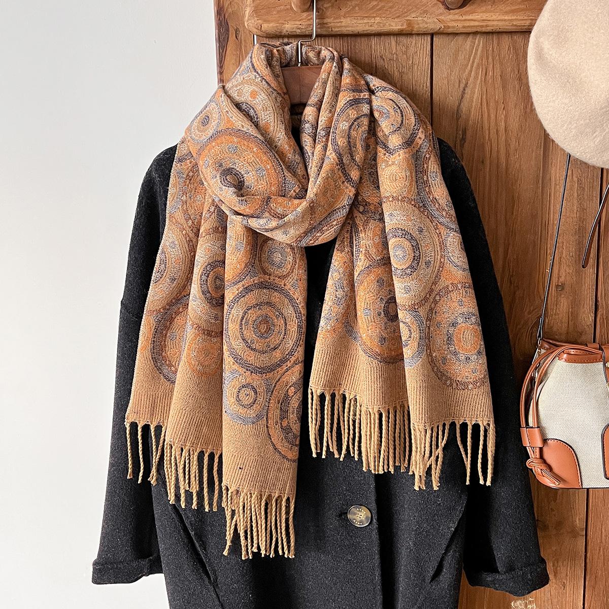 Châle d'hiver en cachemire pour femme - Pashmina à franges imprimé floral peinture à l'huile vintage - Grande écharpe poncho épaisse black