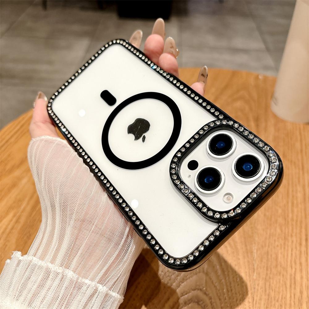 New Fashion Glitter Diamond Transparent Case For iPhone 16 15 14 13 11 12 Pro Max 16 Plus Magnetic Wireless Charge Bumper Cover