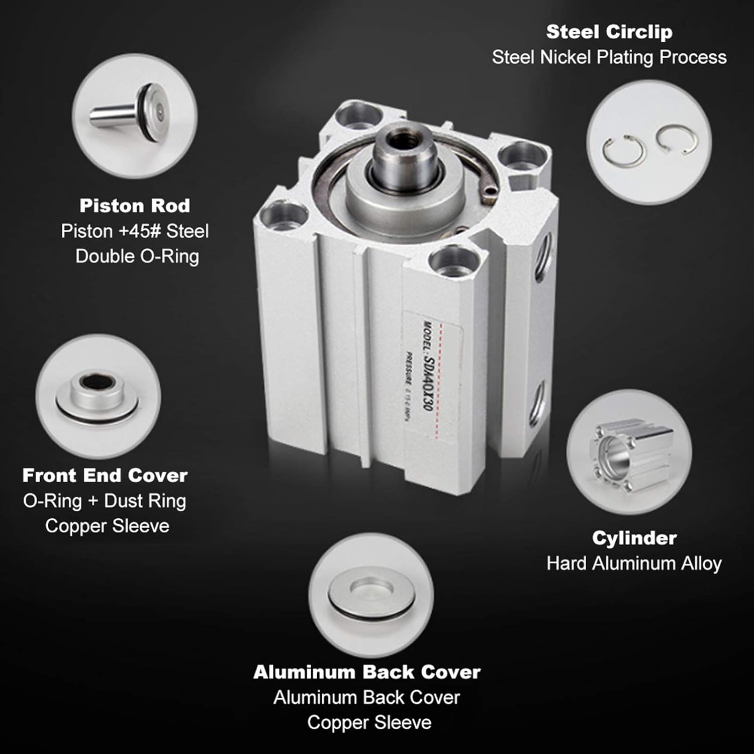 

SDA20x10 Double Acting Aluminum Air Cylinder Dual Action Air Cylinder 20mm Inner Diameter 10mm Stroke with Oil Storage Function for Industrial Use