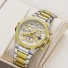 Mens Quartz Watch Waterproof Luminous Display Week/Date Stainless Steel Strap Casual Wristwatches