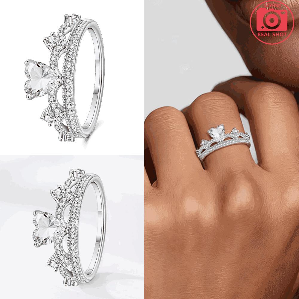 Authentic Ring copper White Heart Zircon Ring Exquisite Teardrop Womans Open Ring Anniversary Fine Gift Accessory