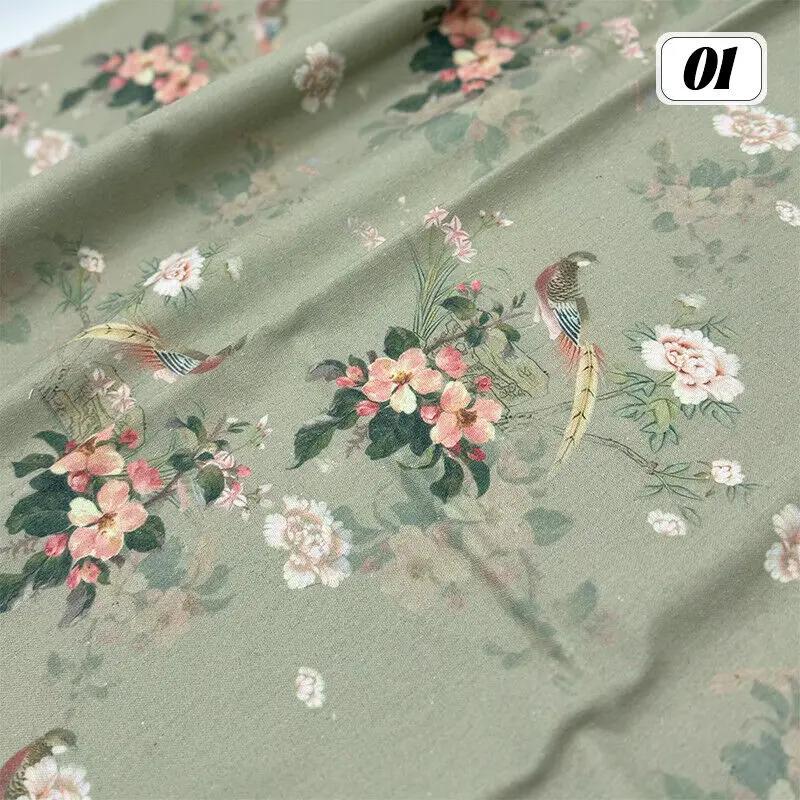 Bomull Linne Tyg Kinesisk Stil Retro Tryckt Klänning Hanfu Sömnad Hantverk DIY Cheongsam Klänning Hanfu Sömnadstyg Kläder Försörjning