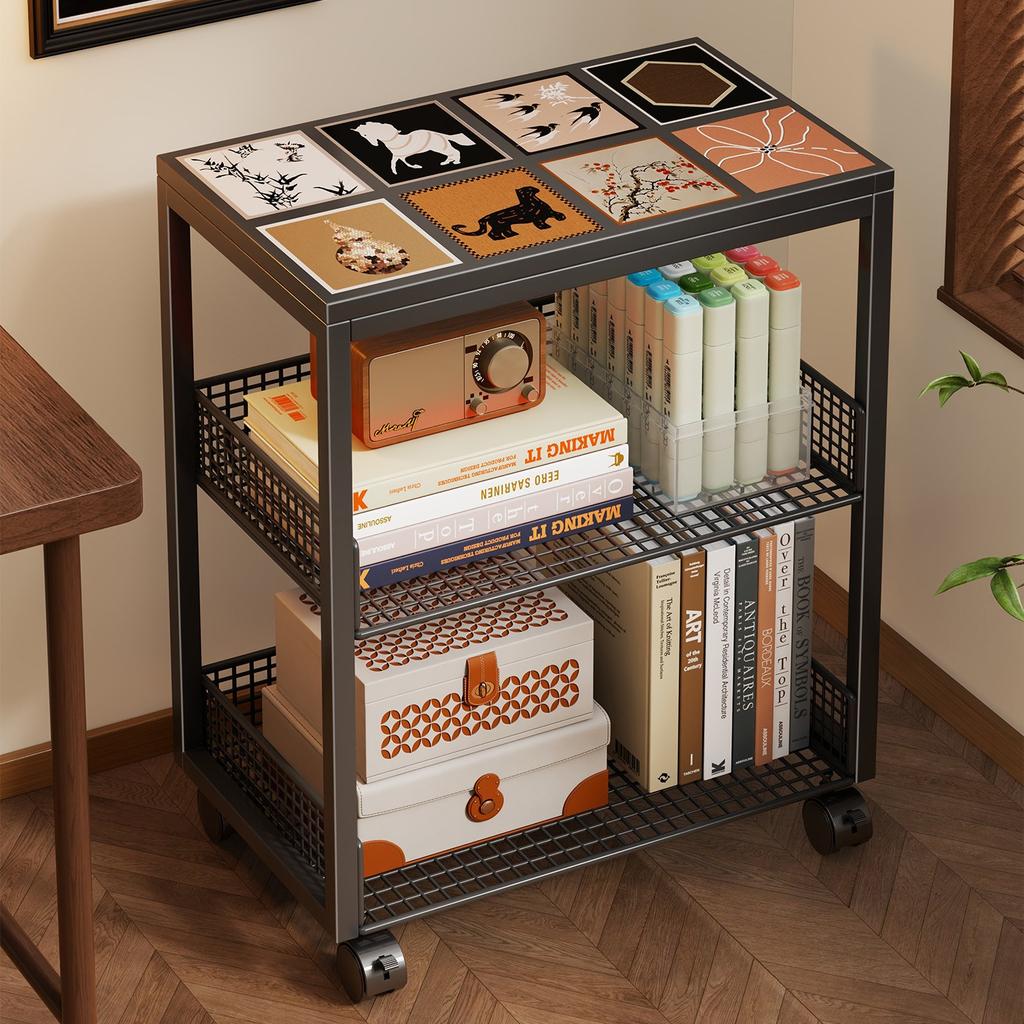 Movable Bookshelves, Tableside Floor-standing Shelves, Multi-level Wheeled Storage, Living Room Wall Storage Racks.
