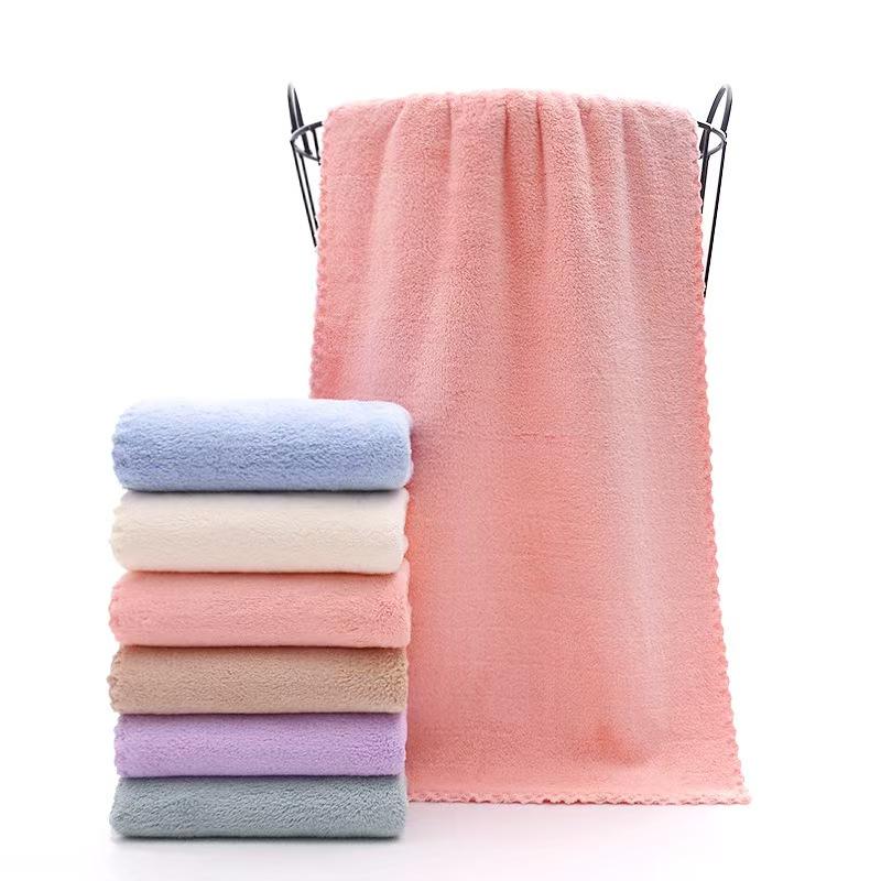 Solid Color Coral Velvet Towels Super Absorbent Soft Quick‑Drying Face Hand Towel for Adults Household Bathroom