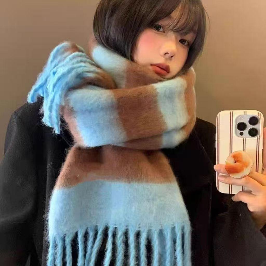 Korean Mohair Scarf Long Thickened Warm Neck Shawl Women's Outer Warm Versatile Ancient Knitted Scarf