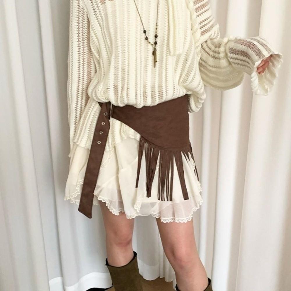 Cowboy Style Tassel Waist Belt Fringe Triangle Butt Curtain Fashion Mini Skirts  Dress Belt