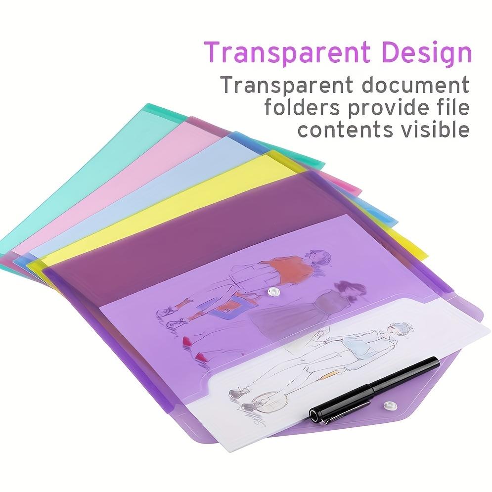 A4 Folders Plastic Envelopes Clear File Folder for Document Poly File with Label Pocket Snap Button for Office Organizer