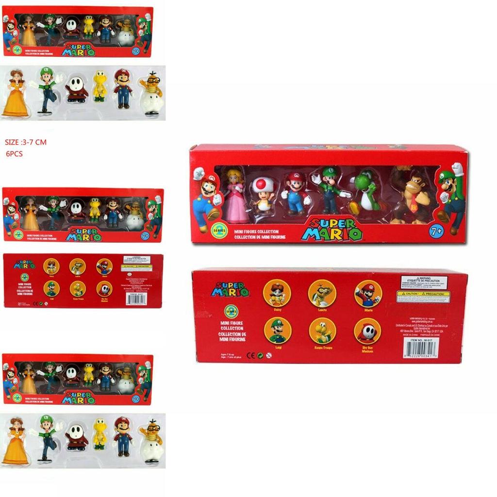 Sechsteiliges Super Mario Bros Actionfiguren-Spielzeugset mit Luigi, Yoshi und Pilz-Sammelfiguren für Kinder
