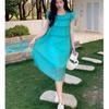 Coffee Break French Blue Small Flying Sleeve Dress Women's Summer Sense Dopamine Seaside Resort Wind Beach A-word Long Dress