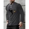 Men's Loose Fit Plus Size Comfortable Casual Sports Bull Pattern Printed Round Neck Long Sleeved T-shirt Top