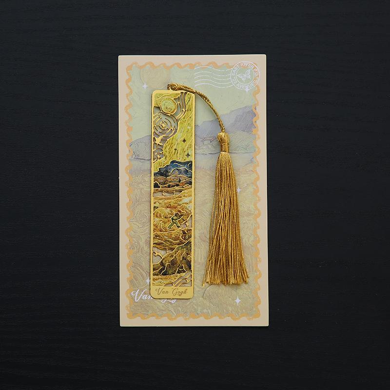 1 Pc Retro Floral Painting Metal Bookmark Hollow Bronzing Bookmark With Tassel Stationery Gifts For Book Club Reader