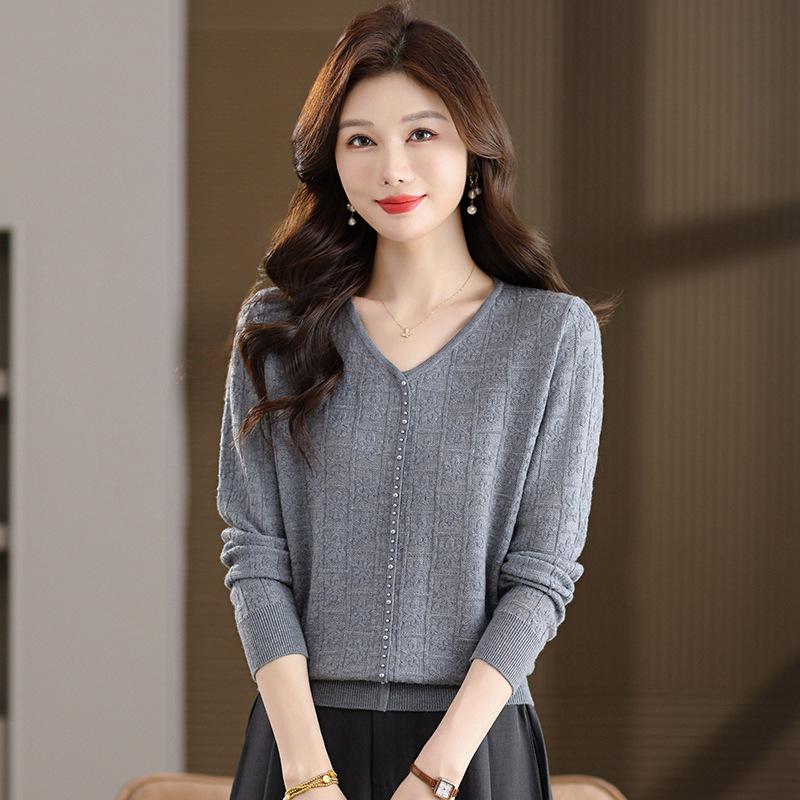 Mamas Herbst-Strickpullover mit V-Ausschnitt: Modisches, lockeres, warmes Oberteil für Frauen mittleren Alters und ältere Frauen