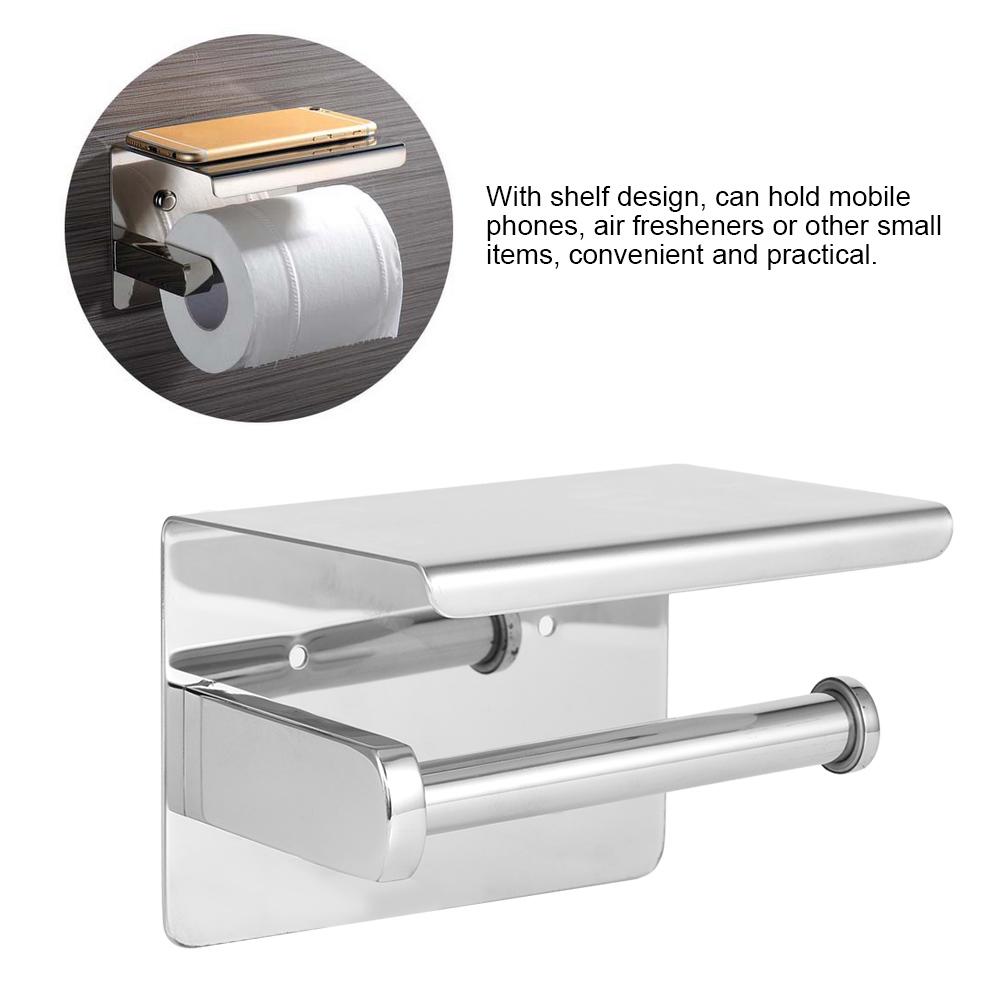 Toilet Paper Holder Stainless Steel Toilet Paper Roll Holder with Shelf Wall Mounted for Bathroom