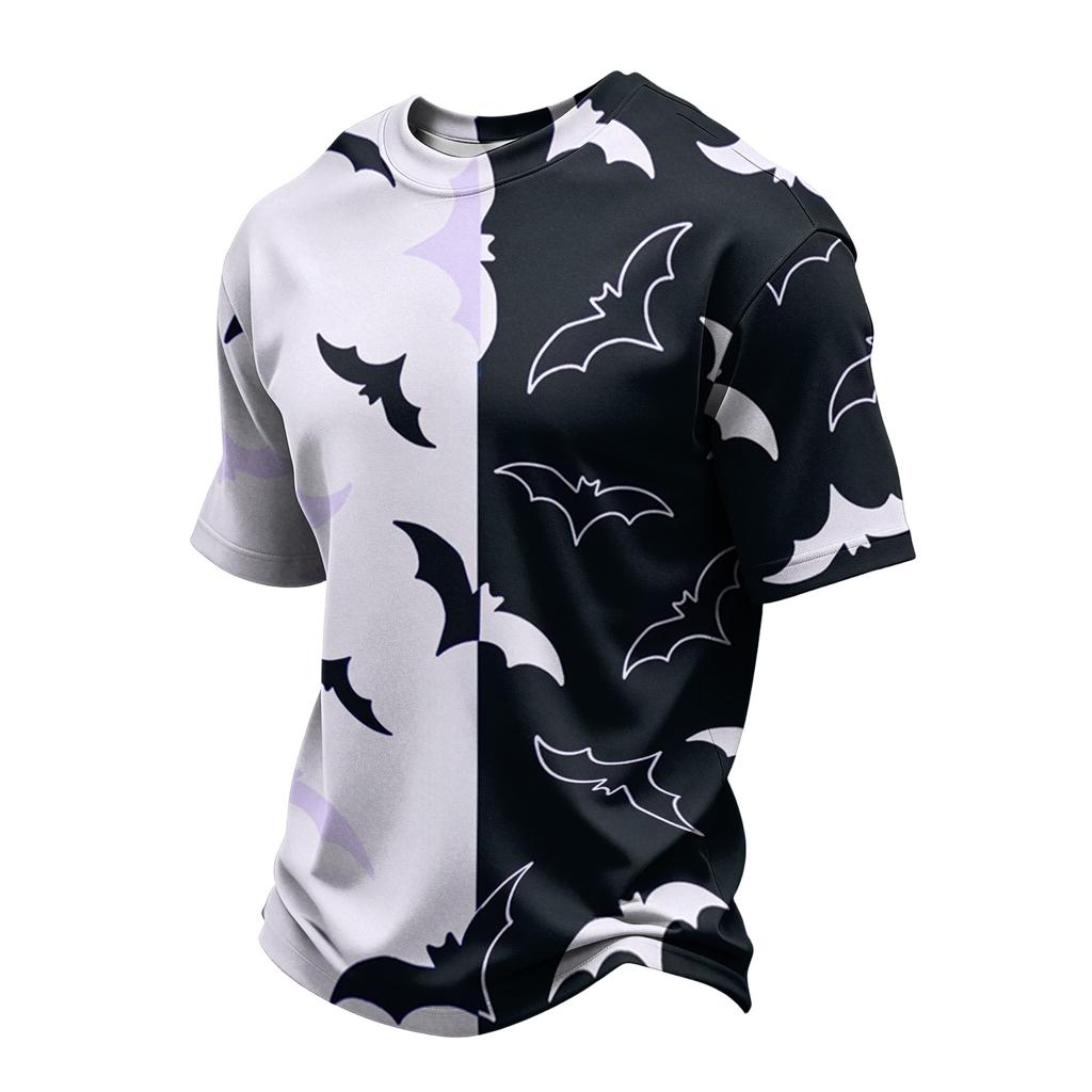 Men's Casual Printed Crew Neck Lightweight Breathable Short Sleeve Top Halloween Themed Graphic Design Comfortable Fit