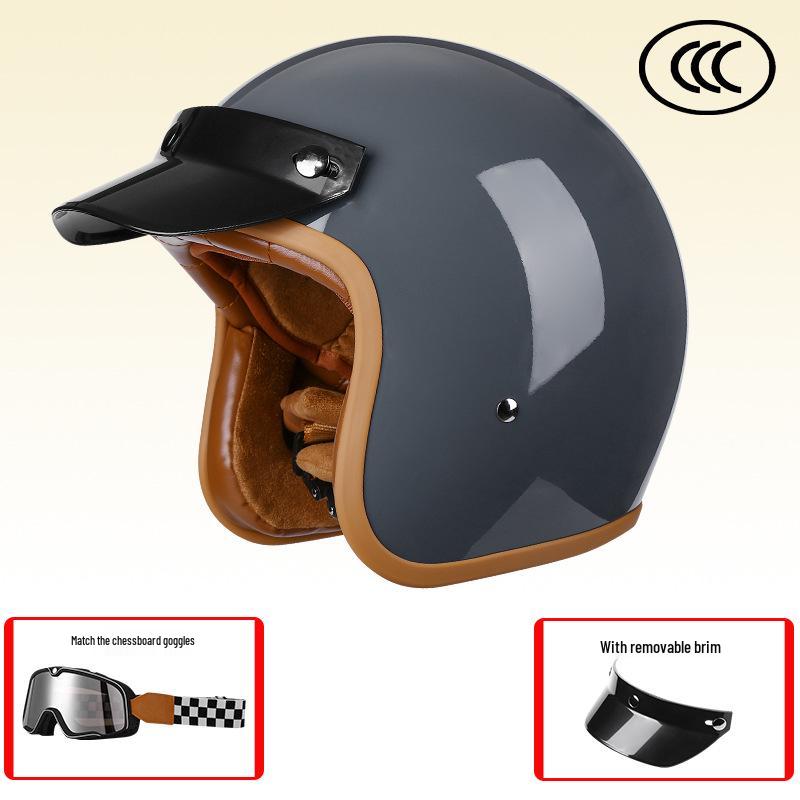 Retro 3C-Certified Unisex Motorcycle Helmet, All-Season 3/4 Design for Motorbike & Electric Bike