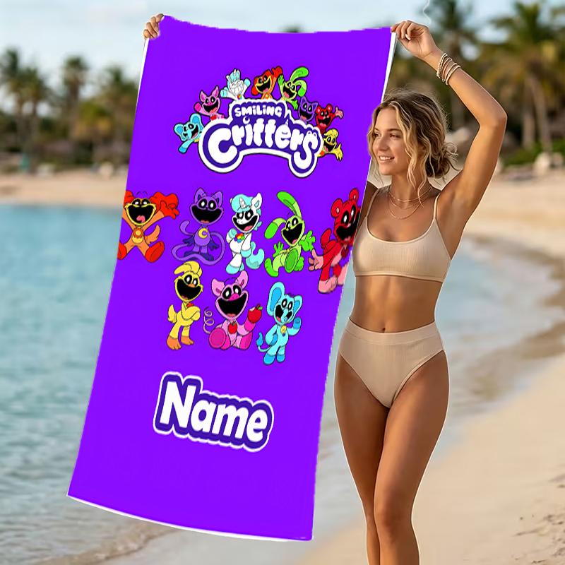 Customizable personalized beach towels Smiling Critters themed designs.Suitable for the beach, yoga, sports;ideal as beach accessories