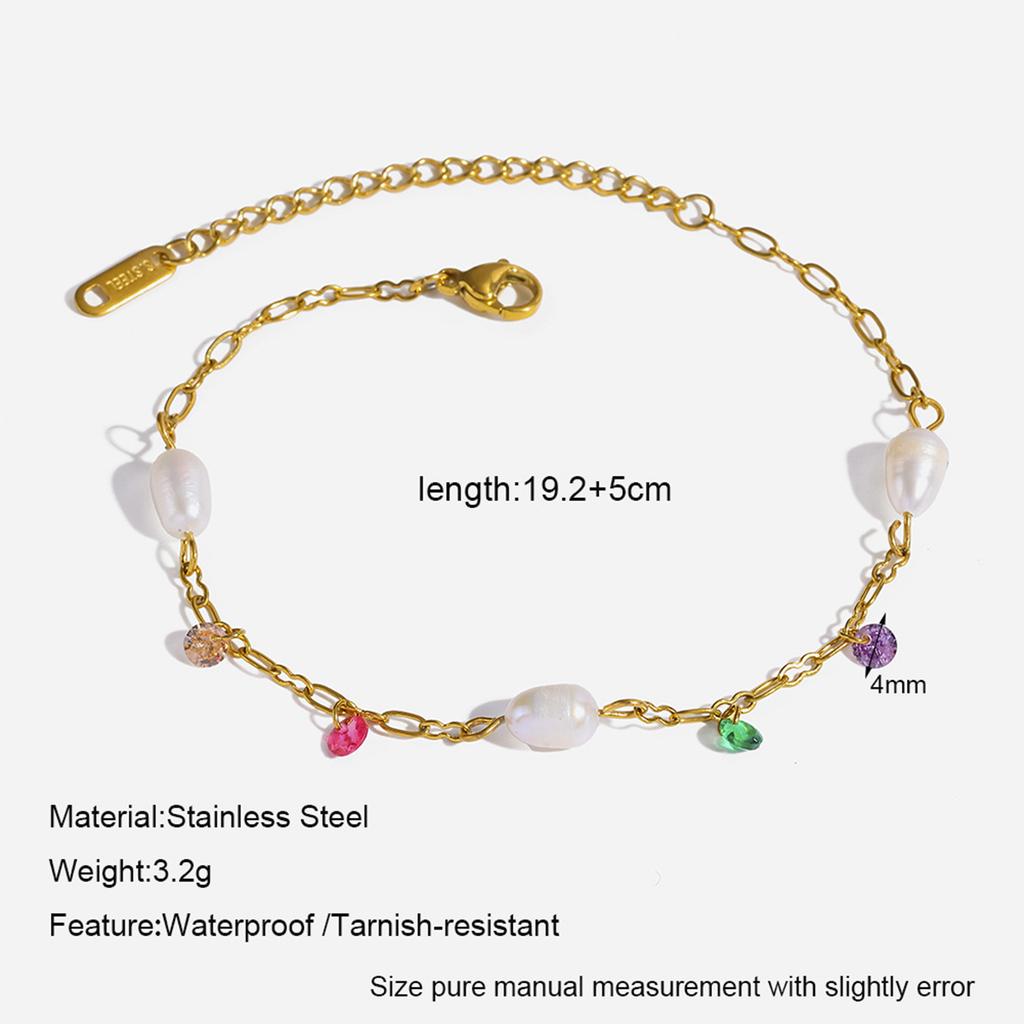 Stainless Steel Turquoise Pearl Shell Pendant Double Layer Gold Color Anklet for Women Bohemia Summer Beach Jewelry Accessory