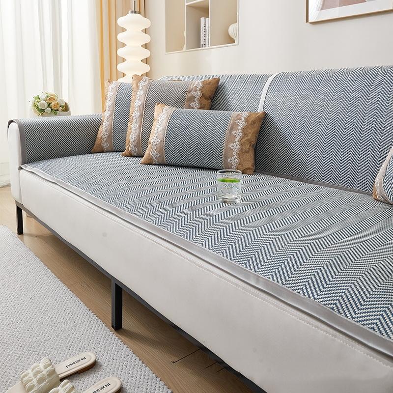 New Summer Ice Vine Mat Sofa Mat Herringbone Pattern Cool Dustproof Seat Cushion Household Anti Slip Furniture Protective Cover