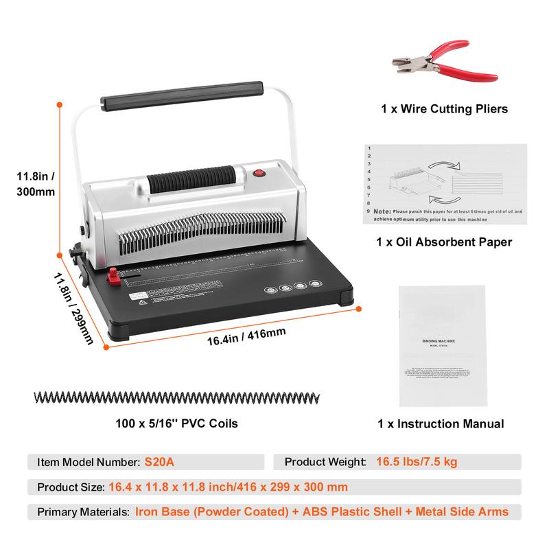 SucceBuy Coil Spiral Binding Machine Manual Book Maker 34-Holes Binding 120 Sheets Punch Binder W/ Adjustable Coil Binding Spine