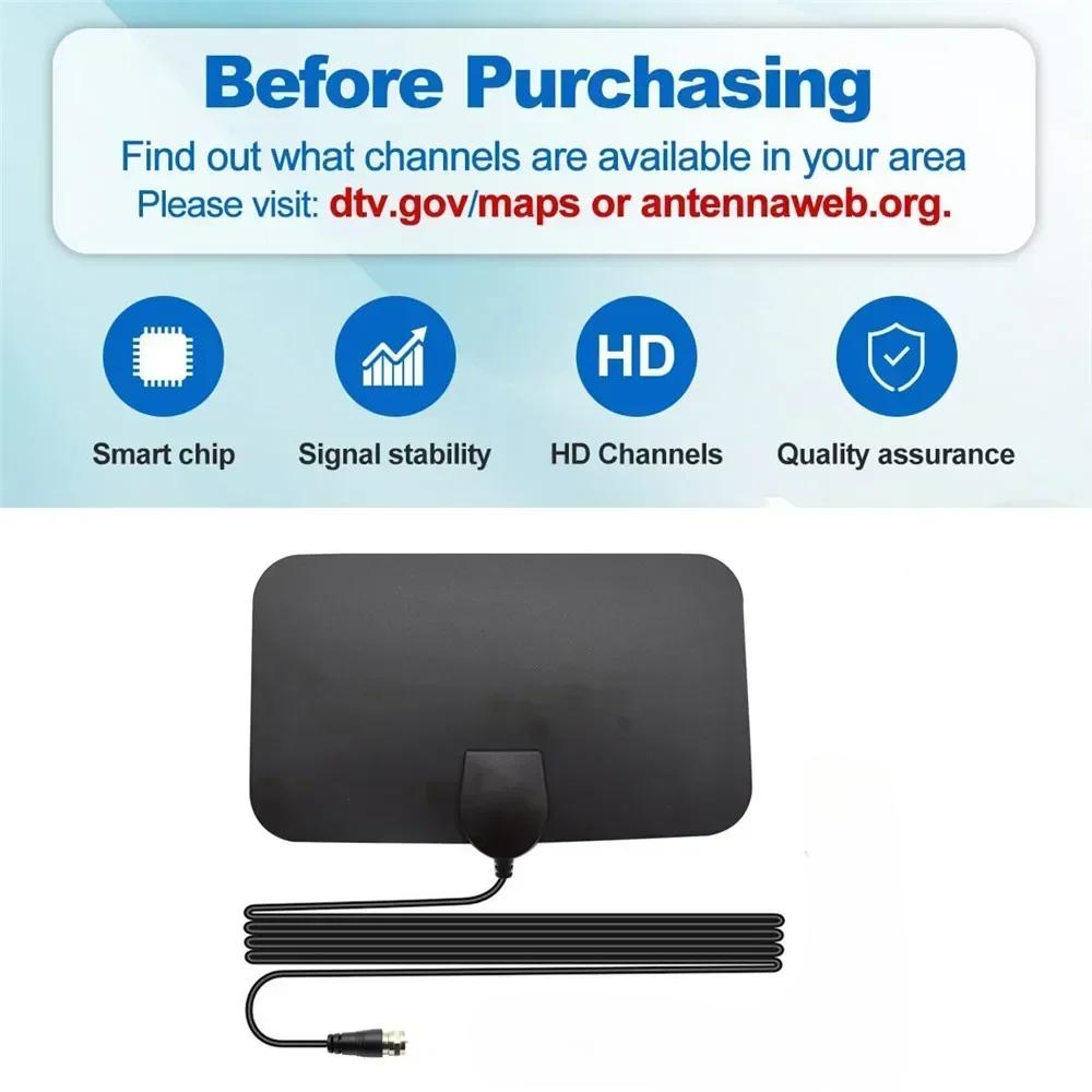 4K TV Antenna - 25DB High Gain Flat Design 3000 Miles Booster for HD DTV Box (EU Plug)