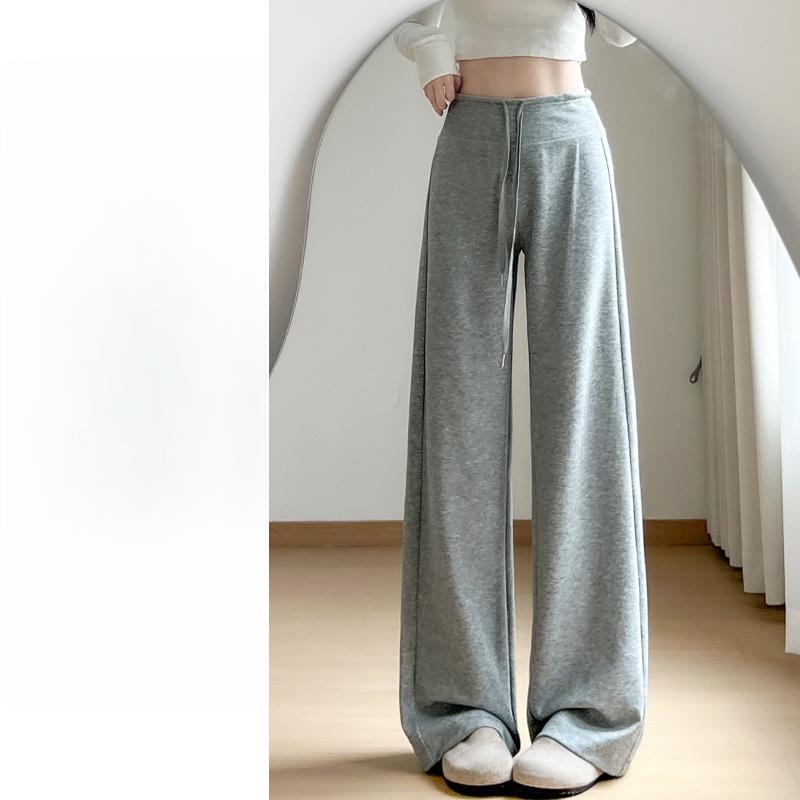 Černé ležérní tepláky se stahovací šňůrkou s vysokým pasem Dámské letní nové s vysokým pasem volné a tenké malé široké nohavice