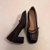 Sheepskin Version~ Genuine Leather Retro Commuter High Heels for Women with Mary Jane Shoes Square Head Thick Heel Single Shoes Small Leather Shoes