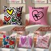 Sweet Graphic Element Lovely Heart Cushion Cover Pillowcase Short Plush Invisible Zipper Room Sofa Cushion Cover
